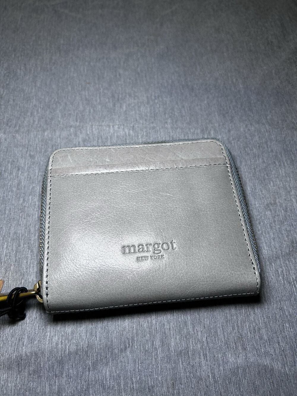 Margot Slim Small Zip Around Gray Genuine Leather Wallet NWT